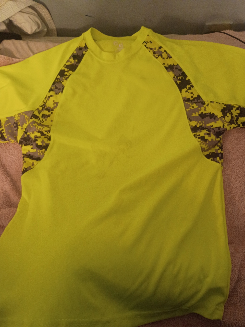 High-Vis Neon Yellow Athletic Shirt with Digital Camo Panels